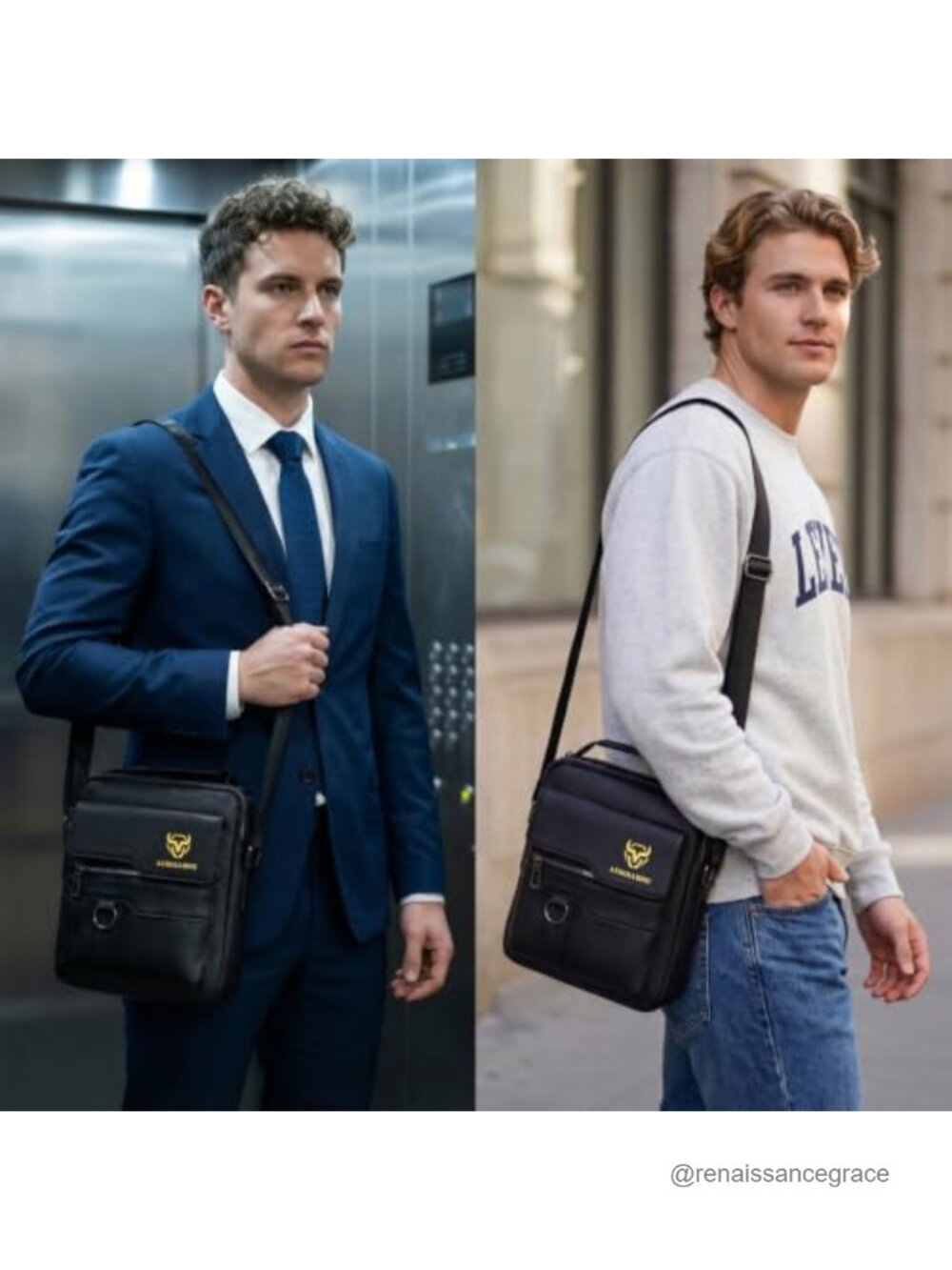 Men's Leather Sling Bag Crossbody Messenger Business Shoulder Bag
